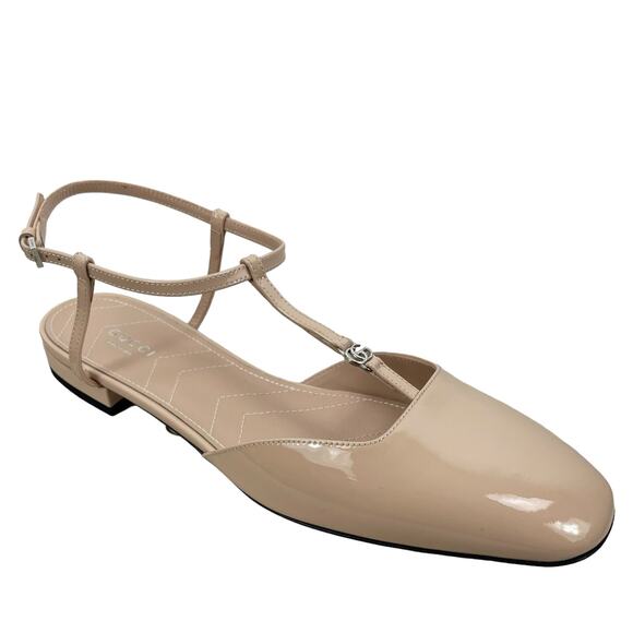 Gucci Double GG T Strap Patent Leather Ballet Flat Skin Rose Size 39.5 - Picture 3 of 15